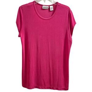 Chico‘s Travelers Bright Pink Stretch Knit Cap Sleeve Top 1 Medium Vintage Y2K